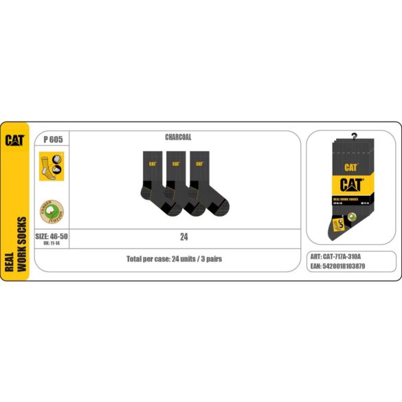 Caterpillar CAT P605 3-pack munkazokni Férfi zokni - SM-CAT-717A-310A